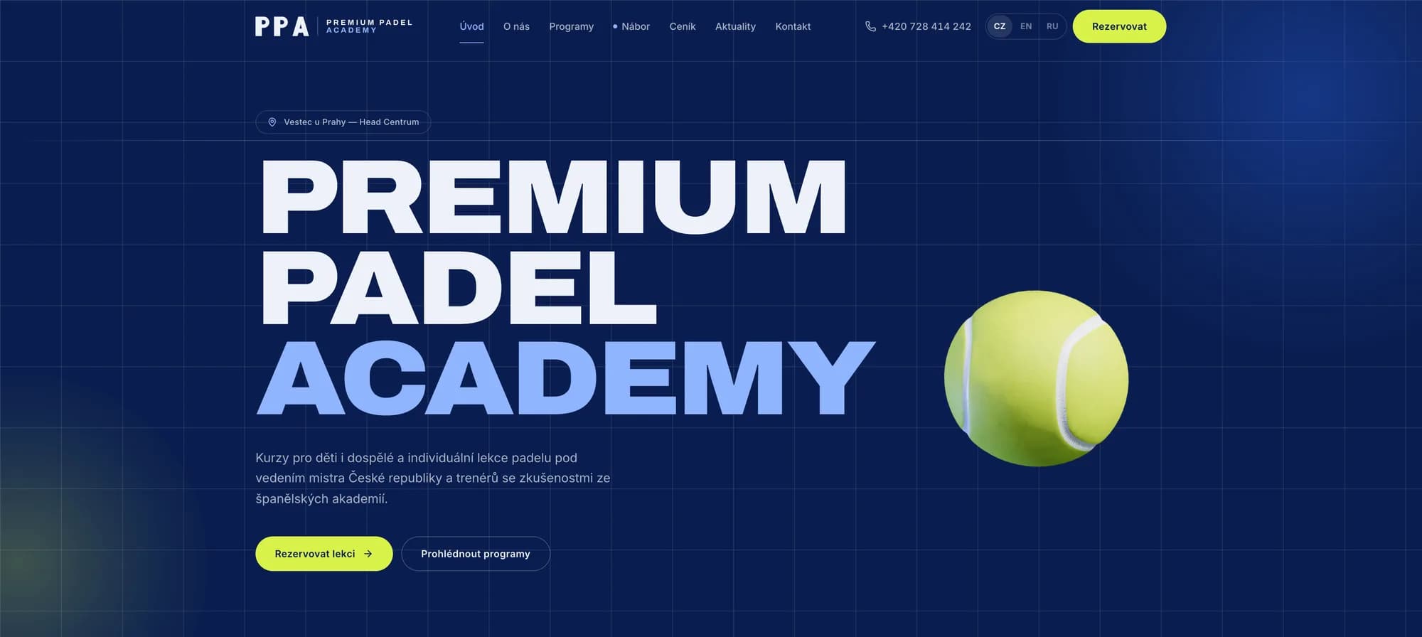 Premium Padel Academy — náhled webu
